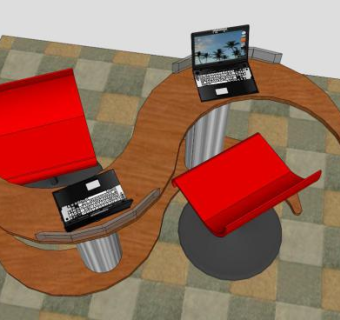 钢木结合办公桌椅SU模型下载_sketchup草图大师SKP模型