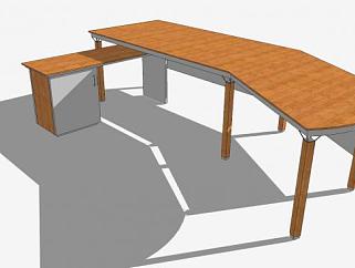 钢木结合办公桌SU模型下载_sketchup草图大师SKP模型