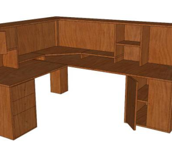 实木转角办公桌SU模型下载_sketchup草图大师SKP模型