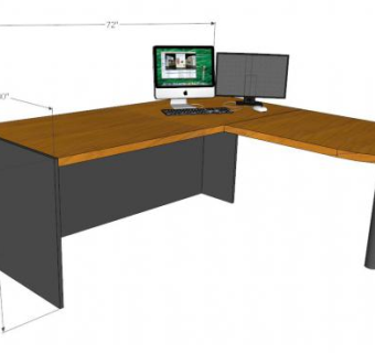 实木角落办公桌SU模型下载_sketchup草图大师SKP模型