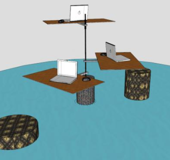 钢木板式办公桌椅SU模型下载_sketchup草图大师SKP模型