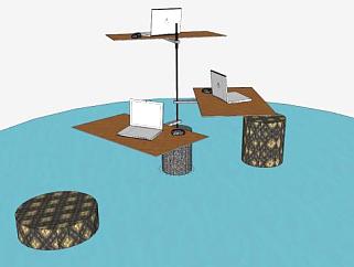 钢木板式办公桌椅SU模型下载_sketchup草图大师SKP模型