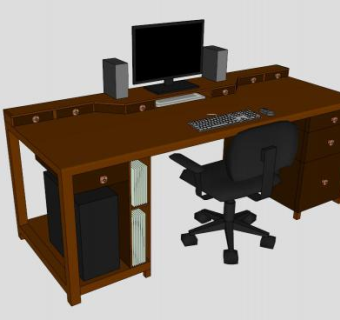 简易电脑办公桌SU模型下载_sketchup草图大师SKP模型