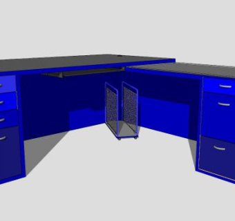 蓝色立方体办公桌子SU模型下载_sketchup草图大师SKP模型