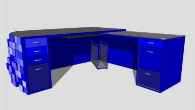 蓝色立方体办公桌子SU模型下载_sketchup草图大师SKP模型