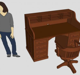 现代古典图书馆桌椅SU模型下载_sketchup草图大师SKP模型