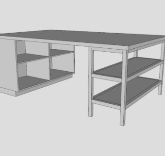 实木板式办公桌椅SU模型下载_sketchup草图大师SKP模型