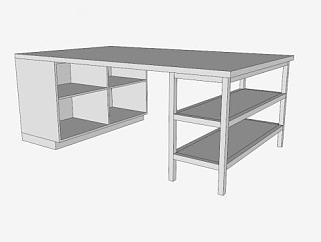 实木板式办公桌椅SU模型下载_sketchup草图大师SKP模型