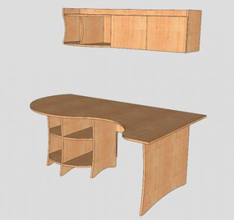 木制电脑办公桌SU模型下载_sketchup草图大师SKP模型