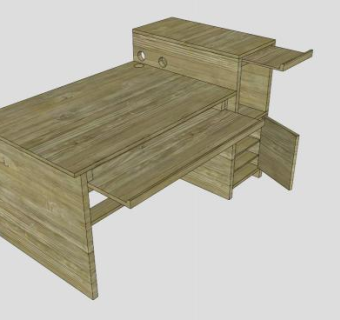 实木办公电脑桌SU模型下载_sketchup草图大师SKP模型