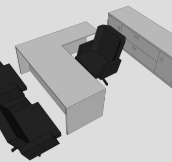 现代板式办公桌椅SU模型下载_sketchup草图大师SKP模型