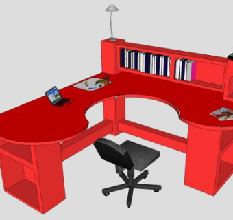 现代红色板式办公桌椅SU模型下载_sketchup草图大师SKP模型