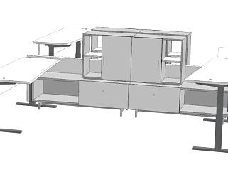 现代白色钢板办公桌SU模型下载_sketchup草图大师SKP模型