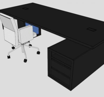 现代黑色办公桌SU模型下载_sketchup草图大师SKP模型