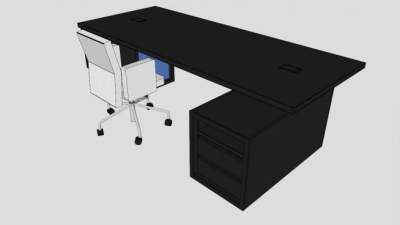 现代黑色办公桌SU模型下载_sketchup草图大师SKP模型