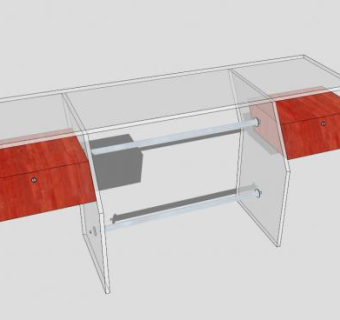 钢木玻璃办公桌SU模型下载_sketchup草图大师SKP模型