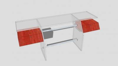 钢木玻璃办公桌SU模型下载_sketchup草图大师SKP模型