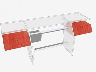 钢木玻璃办公桌SU模型下载_sketchup草图大师SKP模型
