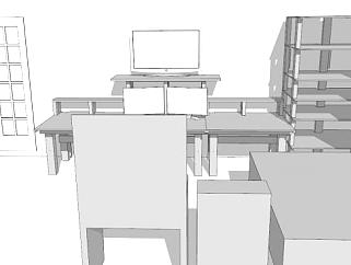 测试台办公电脑桌SU模型下载_sketchup草图大师SKP模型