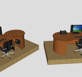 实木定制办公桌SU模型下载_sketchup草图大师SKP模型