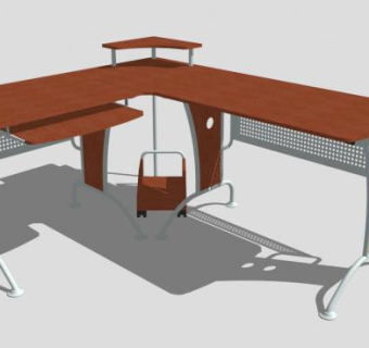 豪华阁楼式L型电脑桌SU模型下载_sketchup草图大师SKP模型