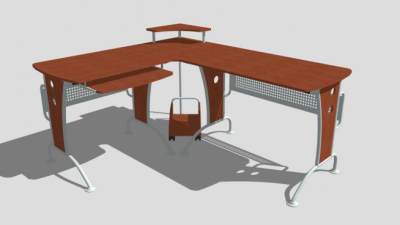 豪华阁楼式L型电脑桌SU模型下载_sketchup草图大师SKP模型