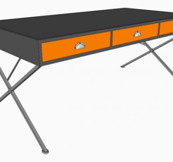 现代黑色写字台办公桌SU模型下载_sketchup草图大师SKP模型