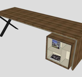 现代钢木结合办公桌SU模型下载_sketchup草图大师SKP模型