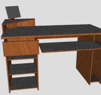 实木PC办公桌SU模型下载_sketchup草图大师SKP模型