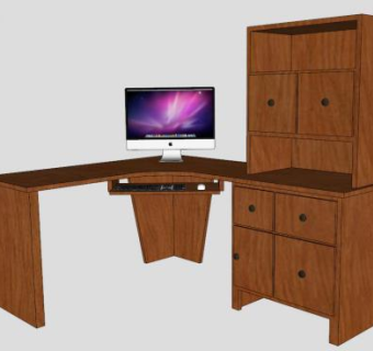 转角角落办公桌子SU模型下载_sketchup草图大师SKP模型
