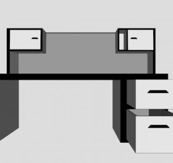 现代木制简易办公桌SU模型下载_sketchup草图大师SKP模型