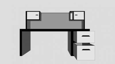 现代木制简易办公桌SU模型下载_sketchup草图大师SKP模型