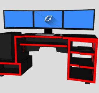 钢木结合办公游戏桌SU模型下载_sketchup草图大师SKP模型