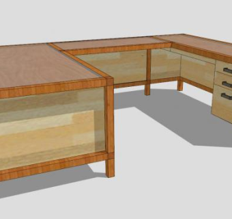 实木钢木办公桌SU模型下载_sketchup草图大师SKP模型