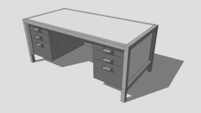 钢木结合家具办公桌SU模型下载_sketchup草图大师SKP模型