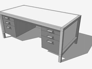 钢木结合家具办公桌SU模型下载_sketchup草图大师SKP模型