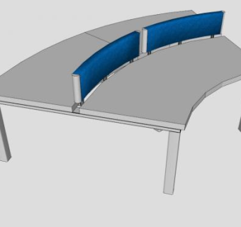 弧形办公桌长椅SU模型下载_sketchup草图大师SKP模型