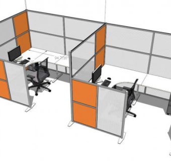 办公分区屏风办公桌SU模型下载_sketchup草图大师SKP模型