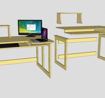枫木板条办公桌SU模型下载_sketchup草图大师SKP模型
