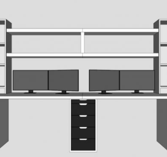 宜家黑客双电脑办公桌SU模型下载_sketchup草图大师SKP模型