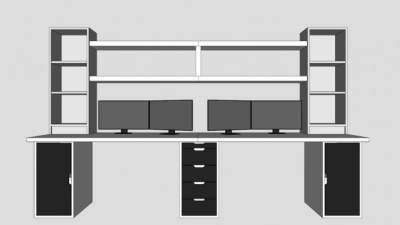 宜家黑客双电脑办公桌SU模型下载_sketchup草图大师SKP模型