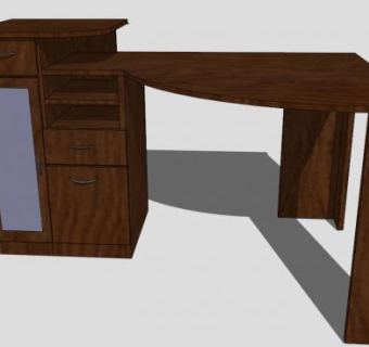 实木板式办公桌SU模型下载_sketchup草图大师SKP模型