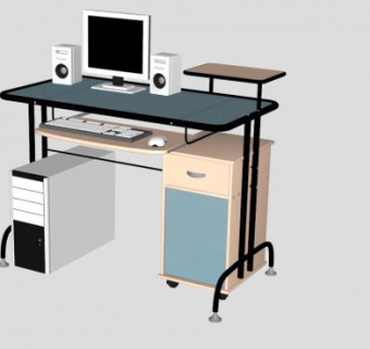 家具电脑书桌SU模型下载_sketchup草图大师SKP模型