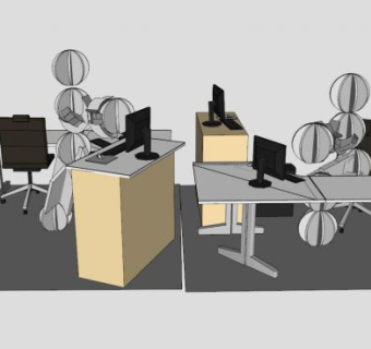 钢制立式办公桌SU模型下载_sketchup草图大师SKP模型