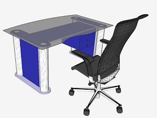 金属钢制办公桌椅SU模型下载_sketchup草图大师SKP模型