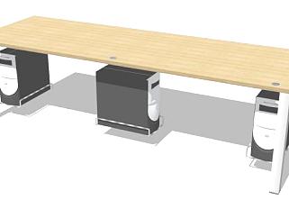 橡木钢制结合办公桌SU模型下载_sketchup草图大师SKP模型