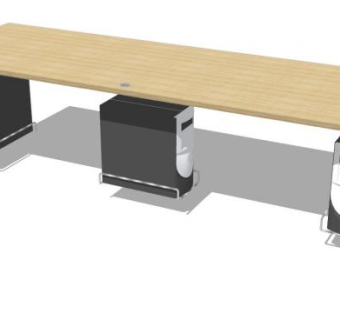 橡木钢制结合办公桌SU模型下载_sketchup草图大师SKP模型