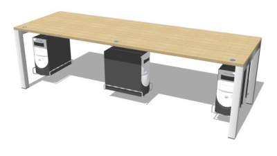 橡木钢制结合办公桌SU模型下载_sketchup草图大师SKP模型