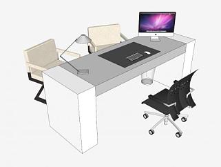 现代白色板式办公桌椅SU模型下载_sketchup草图大师SKP...