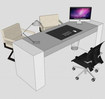现代白色板式办公桌椅SU模型下载_sketchup草图大师SKP模型